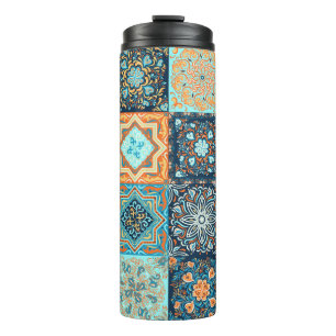 Garrafa Térmica Patchwork Style. Seamless Pattern of 16 decorative