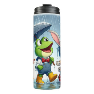 Garrafa Térmica Pato bonito, sapo, coelho na chuva