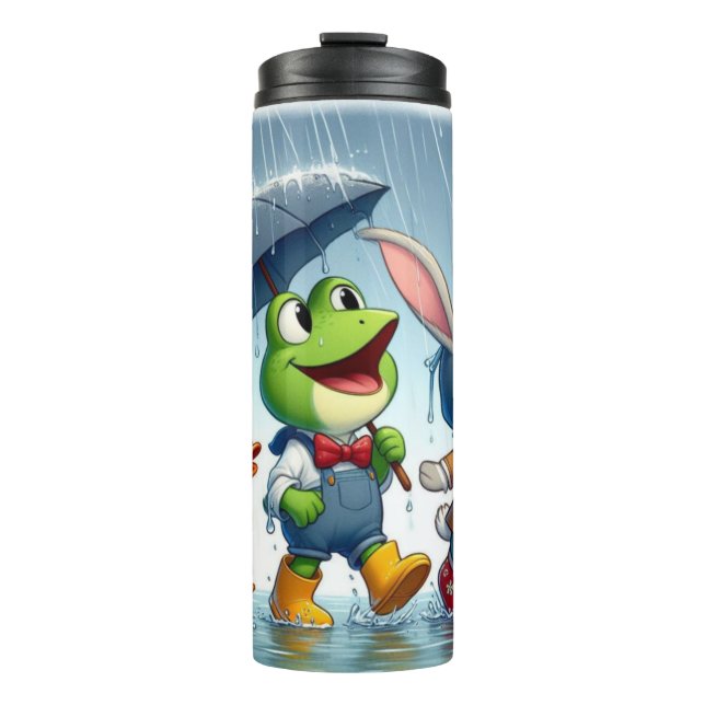 Garrafa Térmica Pato bonito, sapo, coelho na chuva (Frente)