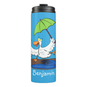 Garrafa Térmica Pato engraçado com guarda-chuva dançando desenho a
