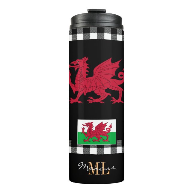 Garrafa Térmica Patriotic Wales caneca de viagem, Cymru, Welsh Fla (Frente)