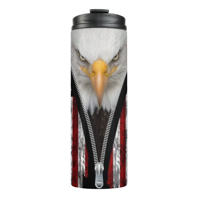 Garrafa Térmica Patriótica Bald Eagle Zipper EUA Bandeira (Frente)