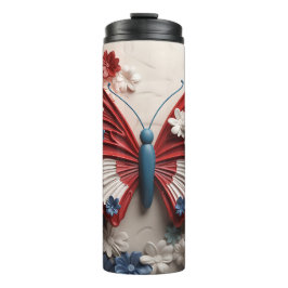 GARRAFA TÉRMICA PATRIÓTICO VERMELHO BRANCO AZUL EUA BUTTERFLY