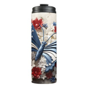 GARRAFA TÉRMICA PATRIÓTICO VERMELHO BRANCO AZUL EUA BUTTERFLY