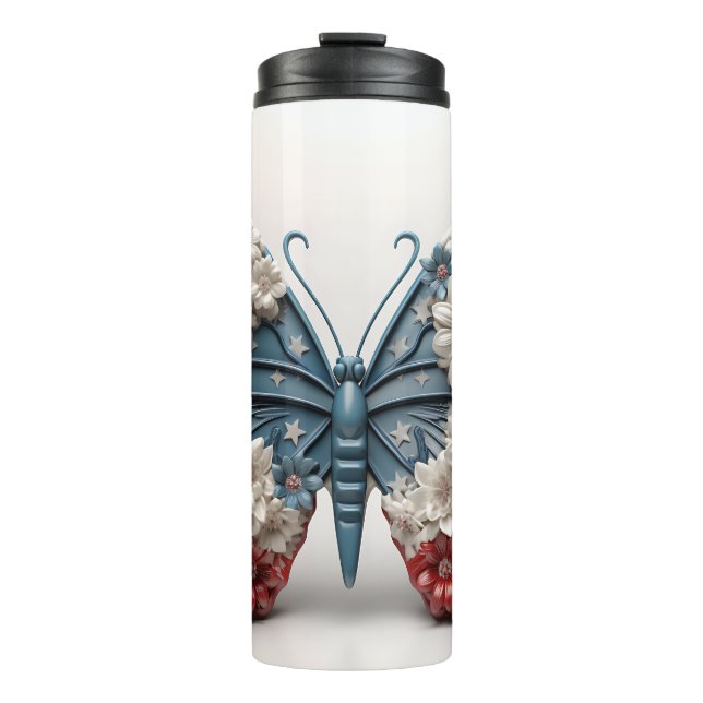 GARRAFA TÉRMICA PATRIÓTICO VERMELHO BRANCO AZUL EUA BUTTERFLY (Frente)