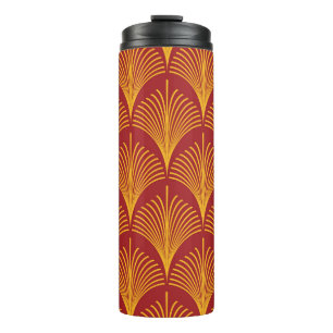 Garrafa Térmica Pavão Dourado Vermelho: Art Deco.