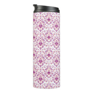 Garrafa Térmica Peach e Damasco Roxo Padrão Elegante Floral