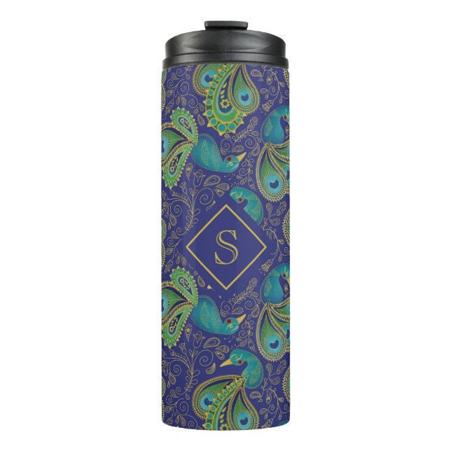 Garrafa Térmica Peacock Paisley Royal Blue Monogram (Frente)