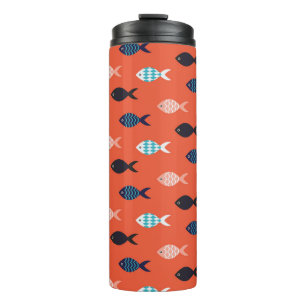 Garrafa Térmica Peixe-safra, padrão vermelho-coral.