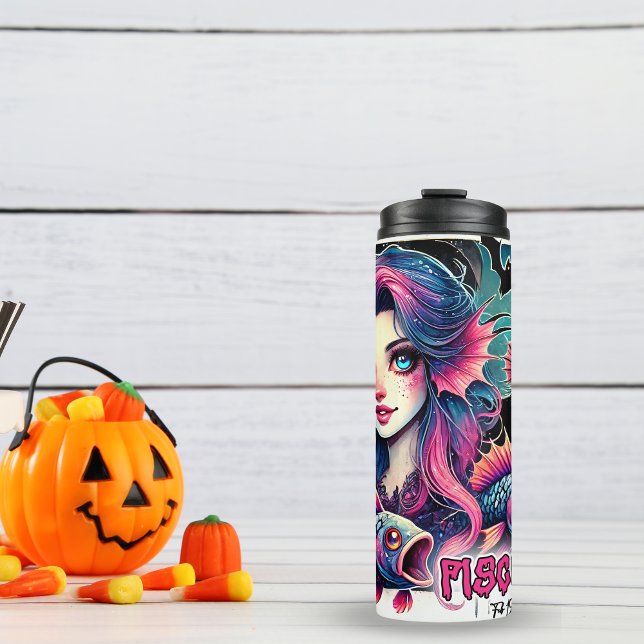 Garrafa Térmica Peixes Zodiac Halloween Presente de Aniversário (Pisces birthday tumbler)