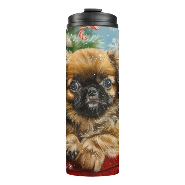 Garrafa Térmica Pekingese Cachorro Natal Festivo (Frente)
