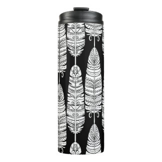 Garrafa Térmica Penas boho: padrão preto e branco