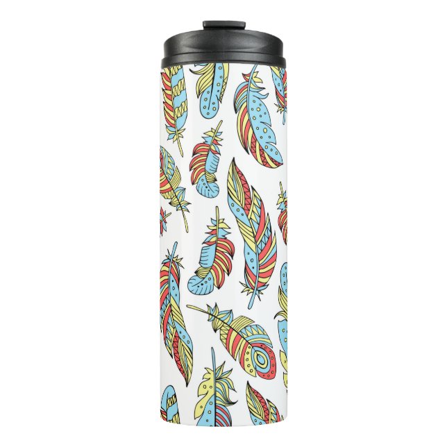 Garrafa Térmica Penas decorativas, sem soldadura. Retração manual  (Frente)