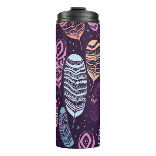 Garrafa Térmica Penas étnicas: padrão preto e branco