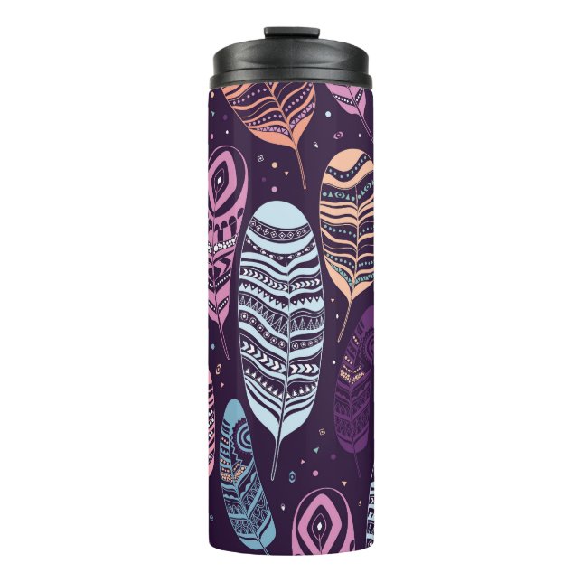 Garrafa Térmica Penas étnicas: padrão preto e branco (Frente)