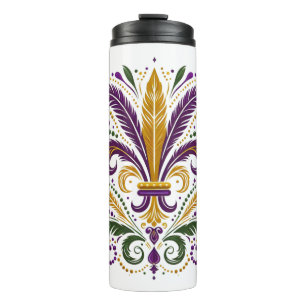 Garrafa Térmica Penas fleur de lis amarelas, verdes e roxas