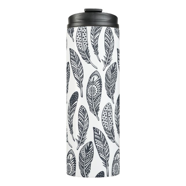 Garrafa Térmica Penas tribais desenhadas à mão, padrão de colheita (Frente)