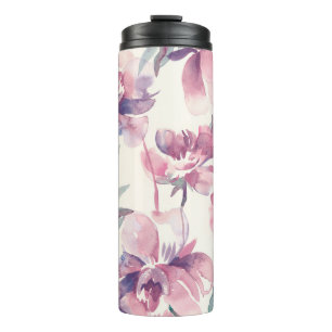 Garrafa Térmica Pêonias aquáticas: fundo floral sem costura.
