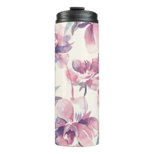 Garrafa Térmica Pêonias aquáticas: fundo floral sem costura.