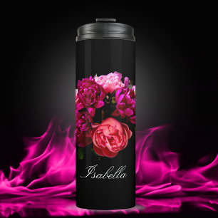 Garrafa Térmica Peônias Dramáticas Rosa e Roxo Nome