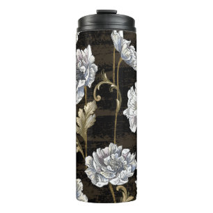 Garrafa Térmica Peony Elegance: Incêndios Dourados Barrocos