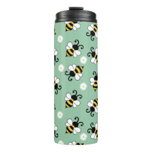 Garrafa Térmica Pequenas abelhas e flores margaridas