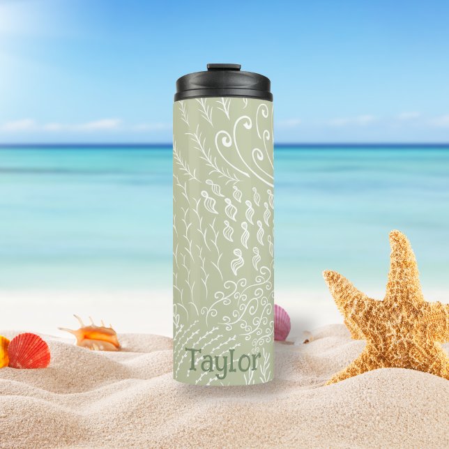 Garrafa Térmica Personalizado | Coral Reef Shell Impressão (Sage Ocean Scene Tumbler)