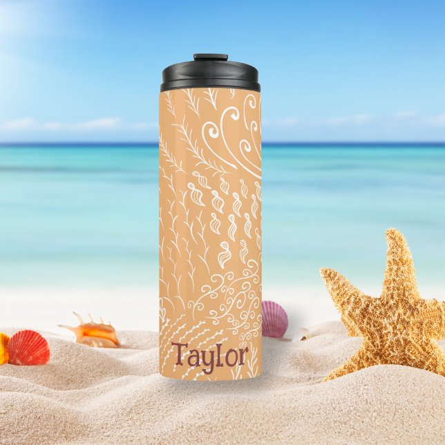 Garrafa Térmica Personalizado | Coral Reef Shell Impressão (Peach Ocean Scene Tumbler)