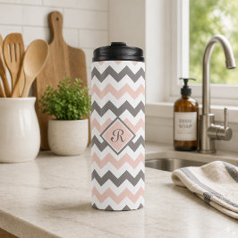 Garrafa Térmica Personalizado Rosa e Cinza Chevron