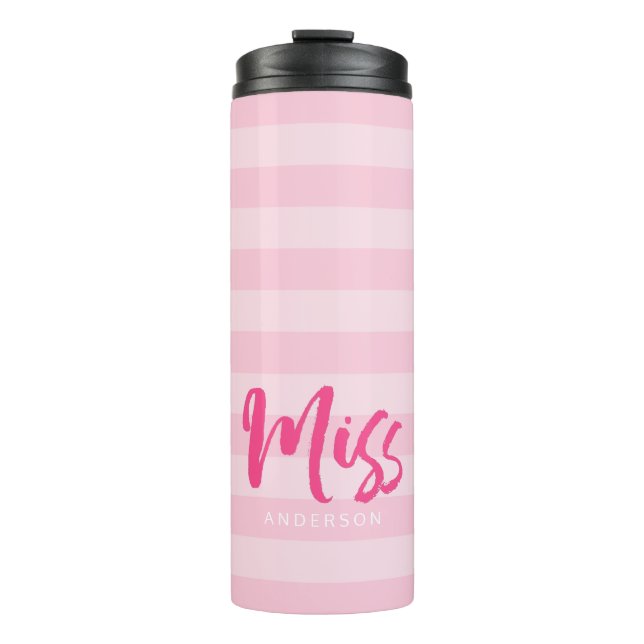 Garrafa Térmica Personalizar com o nome Miss Pink Strips (Frente)