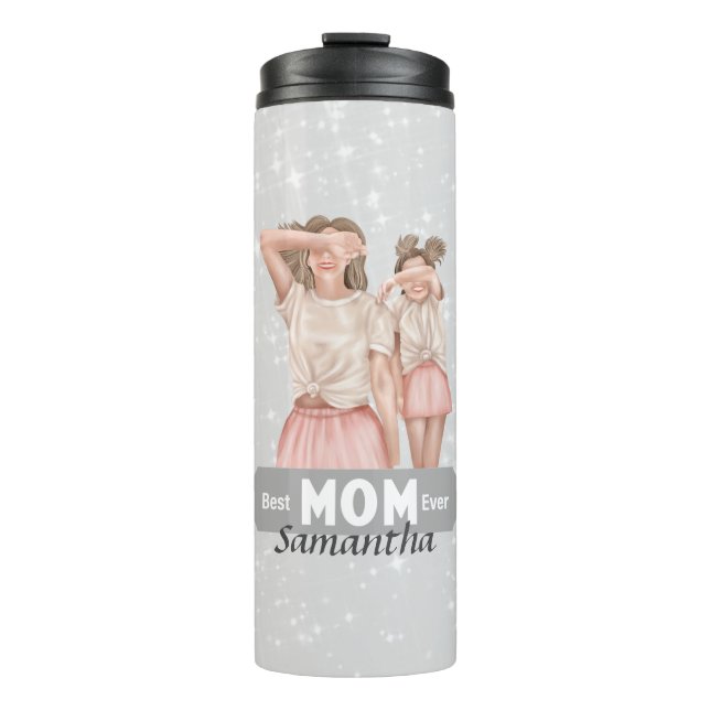 Garrafa Térmica Personalizar Mãe e Filha de Aquarela | CINZAS (Frente)