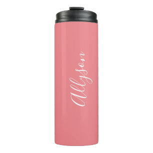 Garrafa Térmica Personalizar Nome Rascunho Branco Vertical Coral
