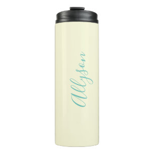 Garrafa Térmica Personalizar Nome Vertical, Texto de Script Teal,