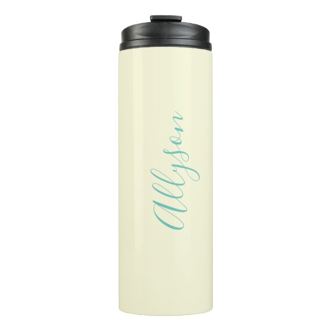 Garrafa Térmica Personalizar Nome Vertical, Texto de Script Teal,  (Frente)