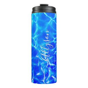 Garrafa Térmica Personalizar o nome Vertical White Script, Azul-Ág
