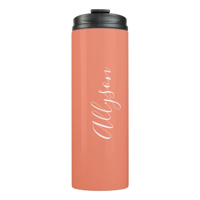 Garrafa Térmica Personalizar Script Branco Vertical, Salmão (Frente)