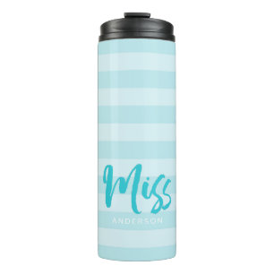 Garrafa Térmica Personalize com o nome Miss Preppy Blue Stripes