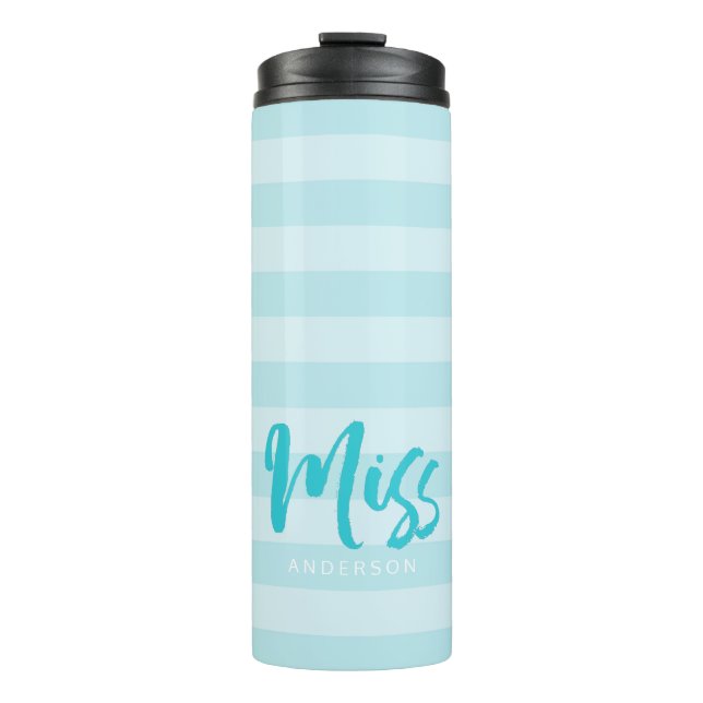 Garrafa Térmica Personalize com o nome Miss Preppy Blue Stripes (Frente)