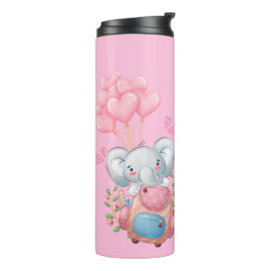 Garrafa Térmica Personalize Elefante Rosa Fofo
