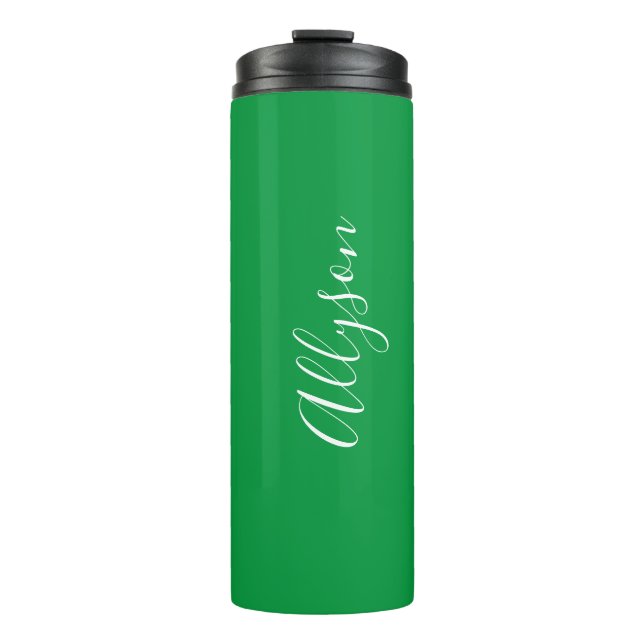 Garrafa Térmica Personalize Nome Wht Script Vertical, Kelley Verde (Frente)
