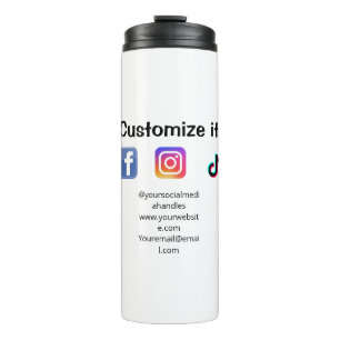 Garrafa Térmica Personalize-o adicionar site de mídia social texto