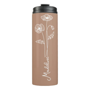 Garrafa Térmica Personalize o nome, August Birth Flower Taupe