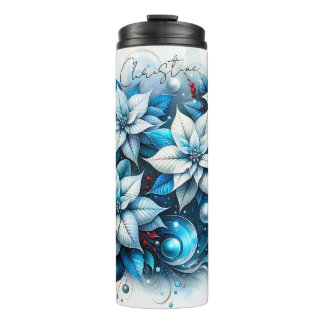 Garrafa Térmica Personalized Blue Poinsettias Thermal Tumbler