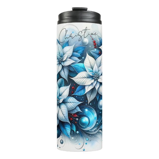 Garrafa Térmica Personalized Blue Poinsettias Thermal Tumbler (Frente)