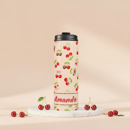 Garrafa Térmica Personalized Cherry Dessert Pattern Cute Name
