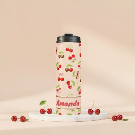 Garrafa Térmica Personalized Cherry Dessert Pattern Cute Name