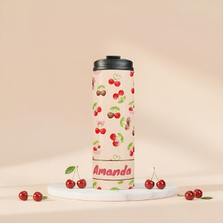 Garrafa Térmica Personalized Cherry Dessert Pattern Cute Name
