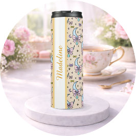 Garrafa Térmica Personalized Girly Cute Bow Name Peach Moons