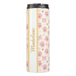 Garrafa Térmica Personalized Girly Pink Cat Paw Cute Bow Name