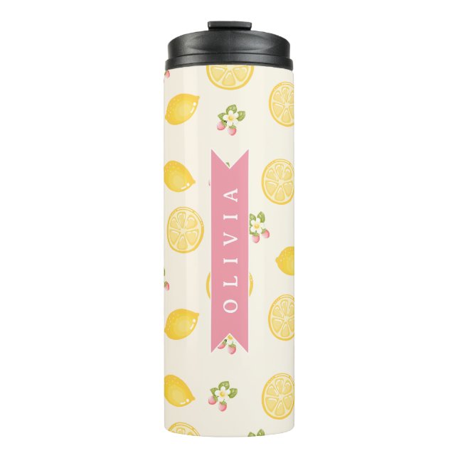 Garrafa Térmica Personalized Lemon Floral Summer Custom Name (Frente)